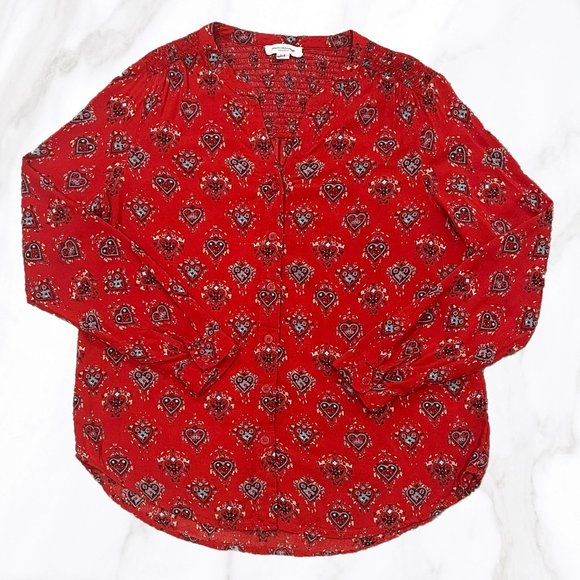 beachlunchlounge Red Heart Patterned Ashley Long Sleeve Button Up, Size S‎ - Picture 3 of 8